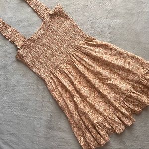 Madewell Linen-Blend Lucie Smocked Tank Mini Dress Painted Seashells Tawny Sand